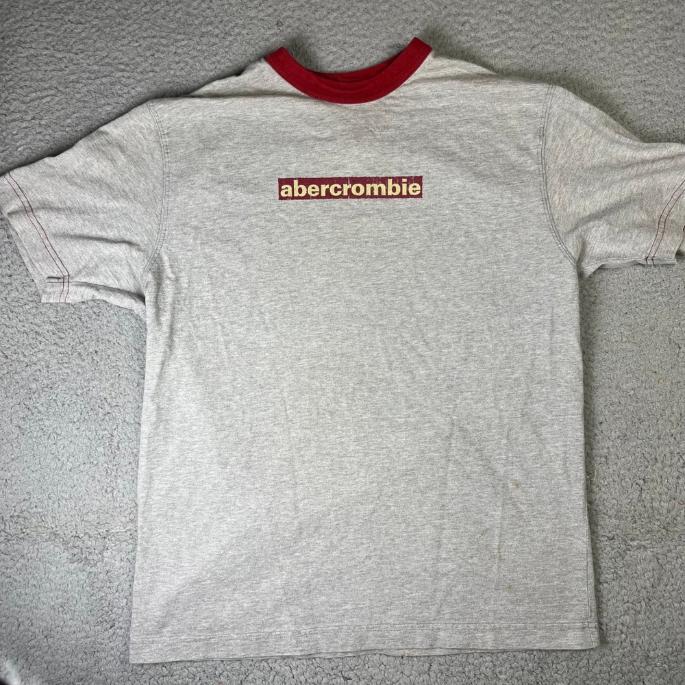 Abercrombie T-Shirt Kids L Gray Red Surfing Danger Shark Graphic Ringer Tee